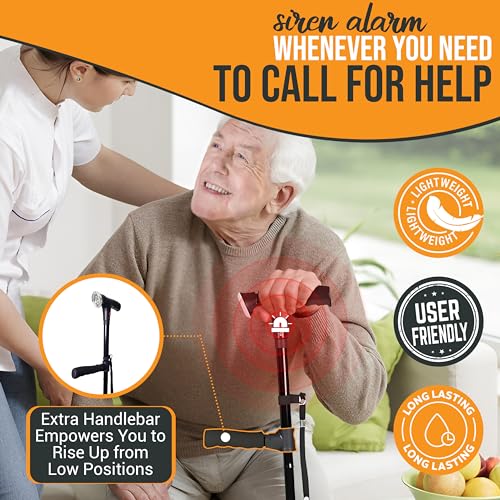 Foldable Adjustable Lightweight Walking Cane with Light & Alarm H7759