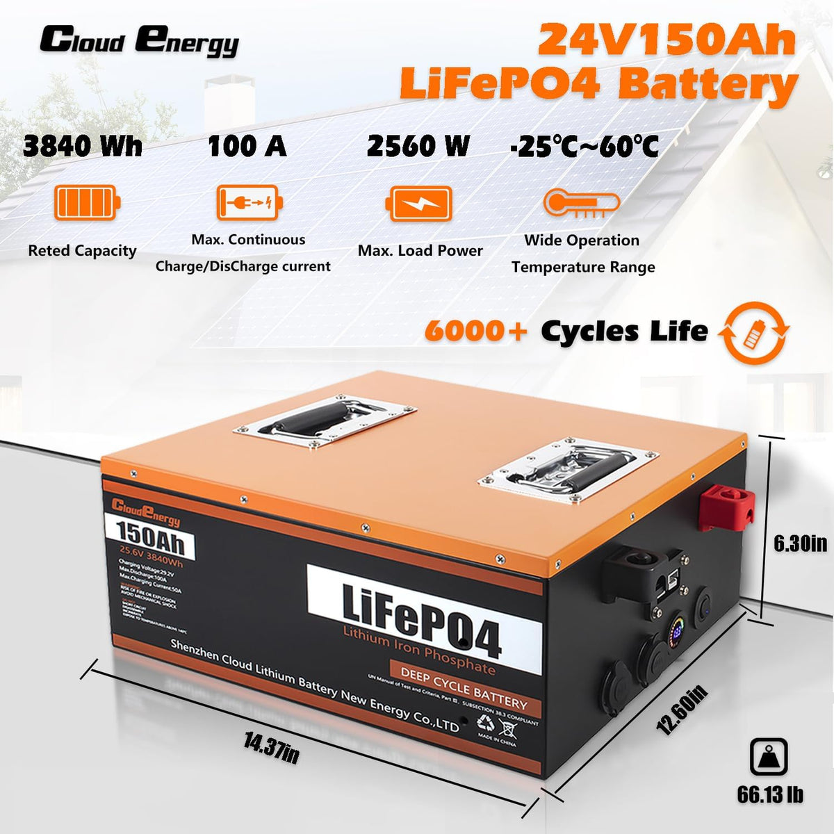 24V 150Ah 3.84kWh Deep Cycle LiFePO4 Battery with 100A BMS I464792