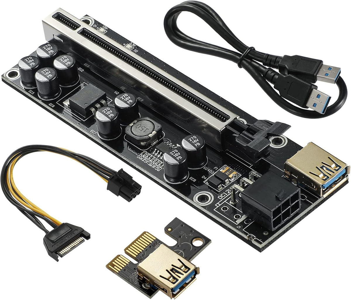 PCIE Riser 10 Solid Capacitors with RGB LED Light & 60cm USB 3.0 Extension Cable, Pack of 2 O986