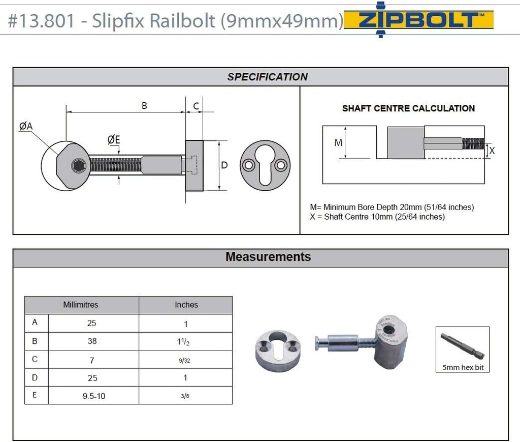 5 Pack Slipfix Railbolt I68439