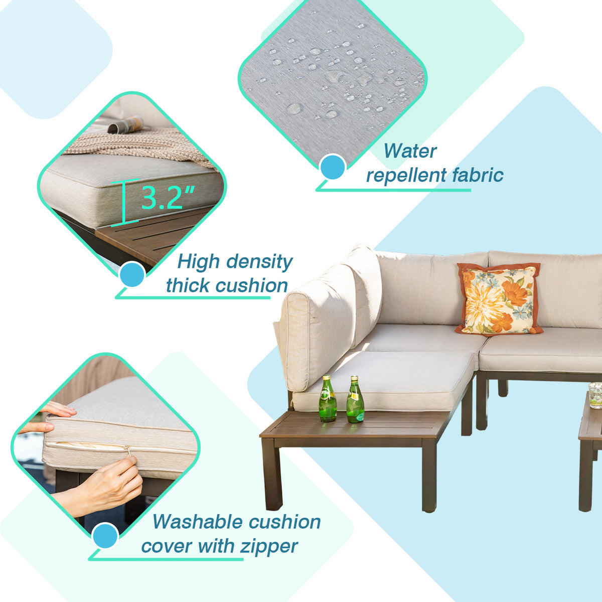 6-Piece Patio Conversation Set Outdoor Sofa with Cushions N59877