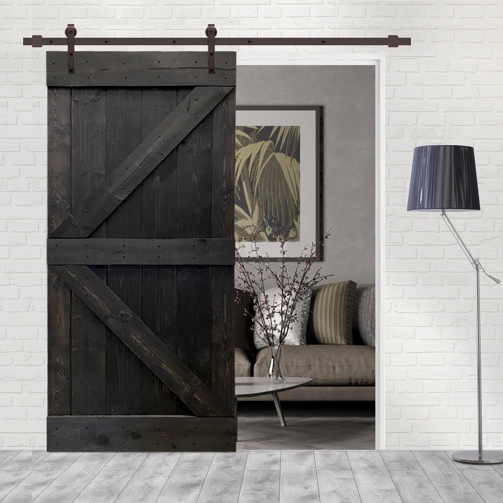 Stained Wood Sliding Barn Door with Hardware Kit U935346