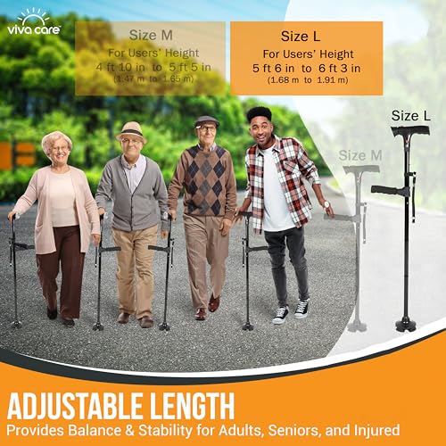 Foldable Adjustable Lightweight Walking Cane with Light & Alarm H7759
