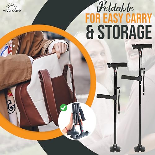 Foldable Adjustable Lightweight Walking Cane with Light & Alarm H7759