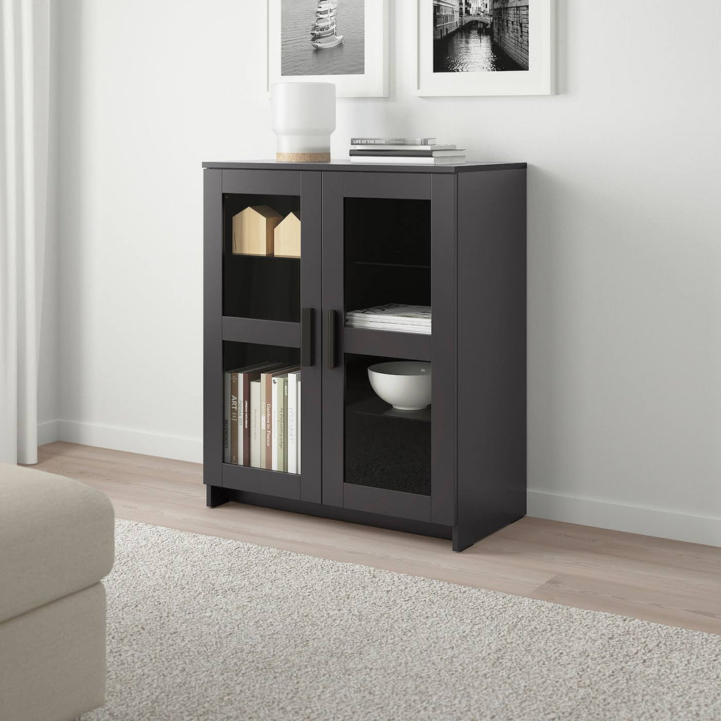 Black Glass Cabinet with Doors J319878