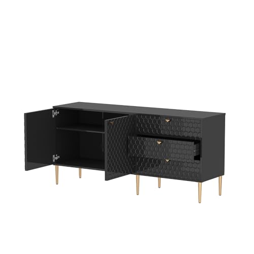 White 48 Inch Sideboard Buffet Cabinet with 3 Doors and Adjustable Shelves Z25961