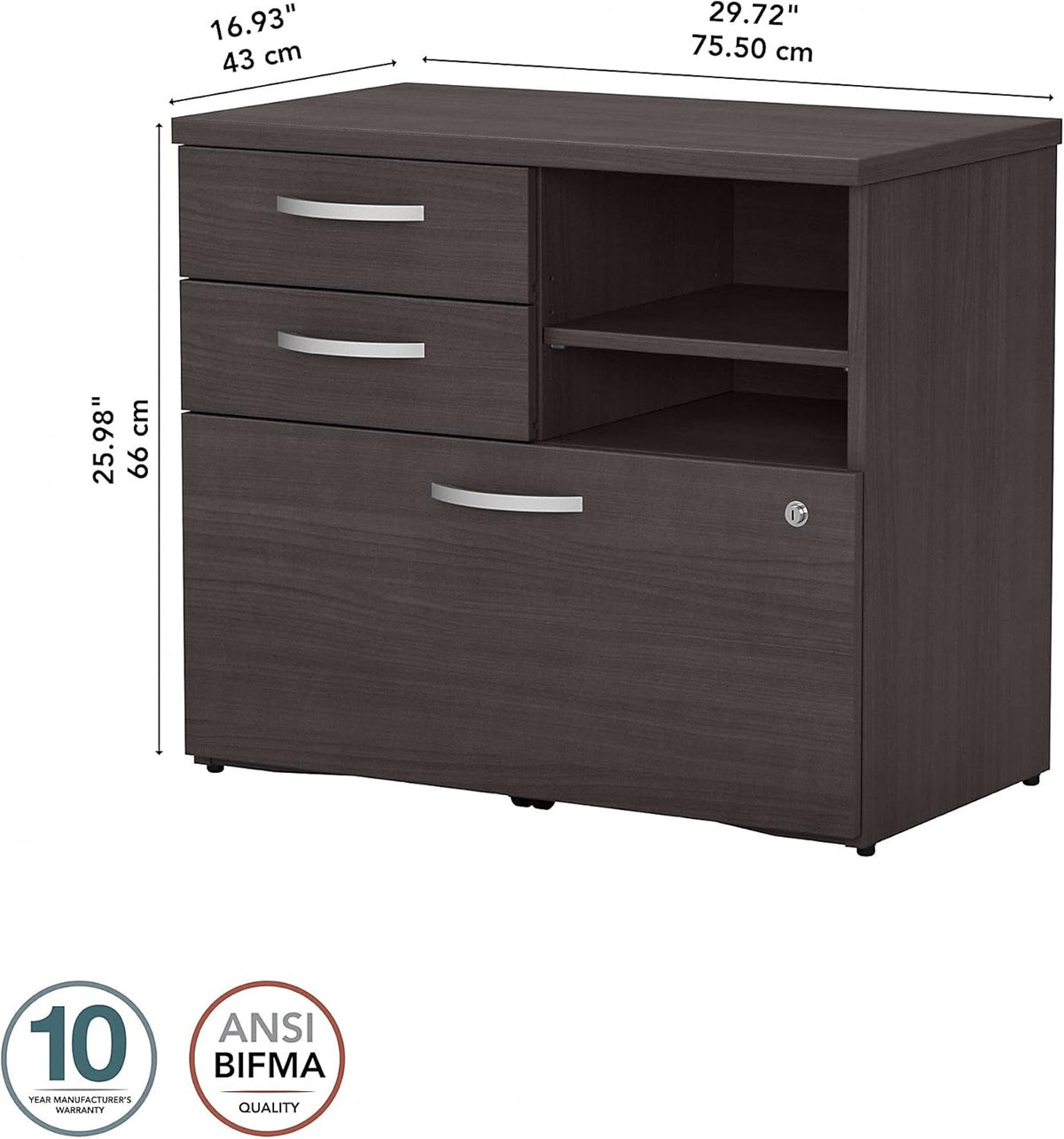 Storm Gray Office Storage Cabinet with Drawers and Shelves X2597