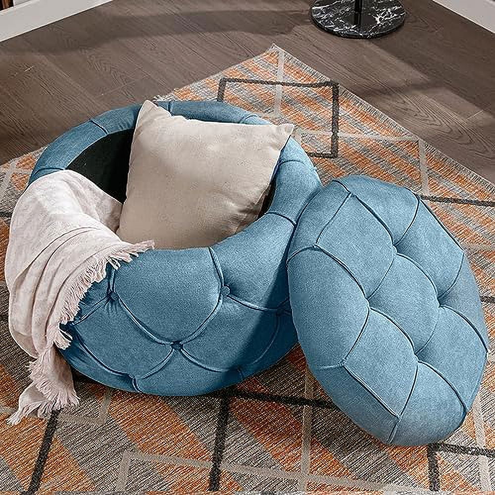 Blue Woven Round Tufted Ottoman Z581264