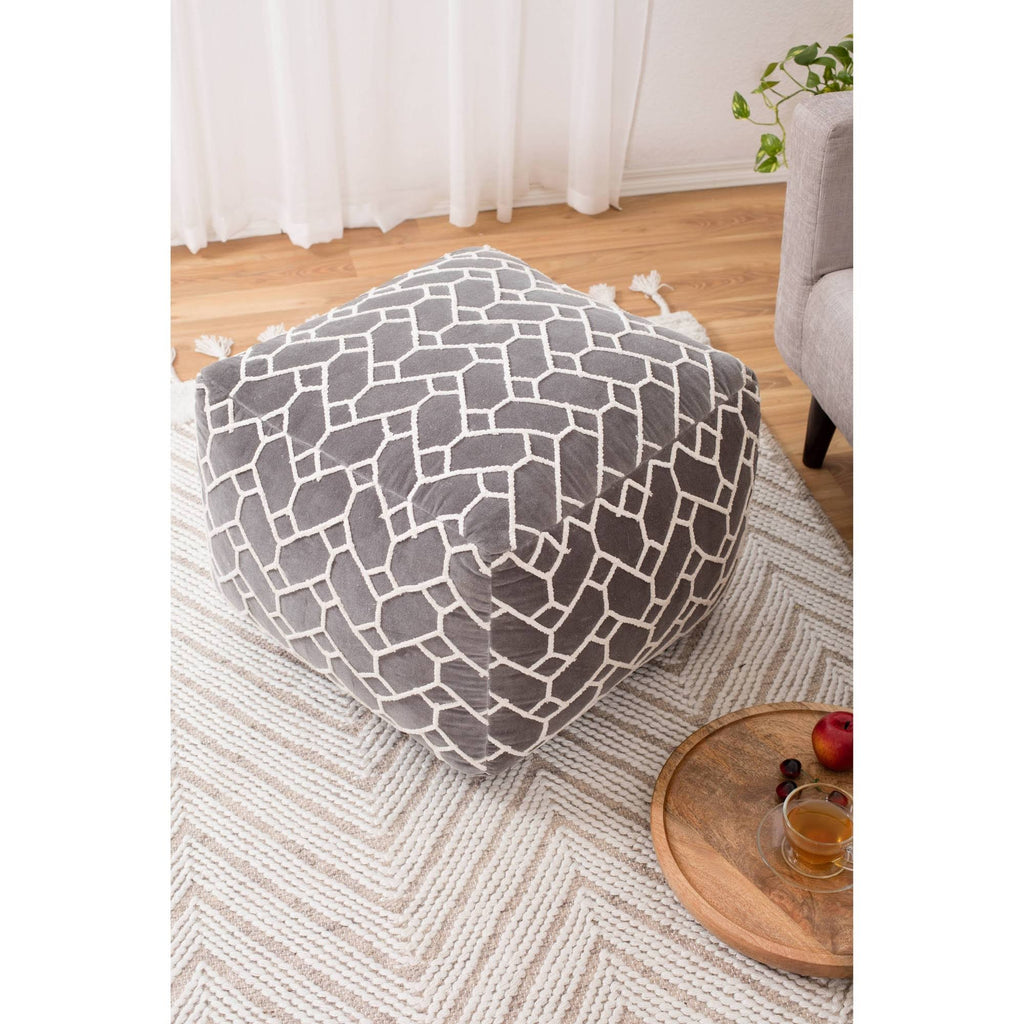 Charcoal Square Velvet Pouf C5960