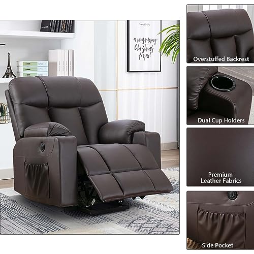 Brown Faux Leather Oversized Power Lift Recliner Chair with Heated and Massage N1816