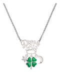 Silvertone Translucent Green Four Leaf Clover Pendant Necklace, 25" G25636