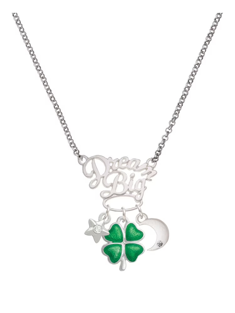 Silvertone Translucent Green Four Leaf Clover Pendant Necklace, 25" G25636