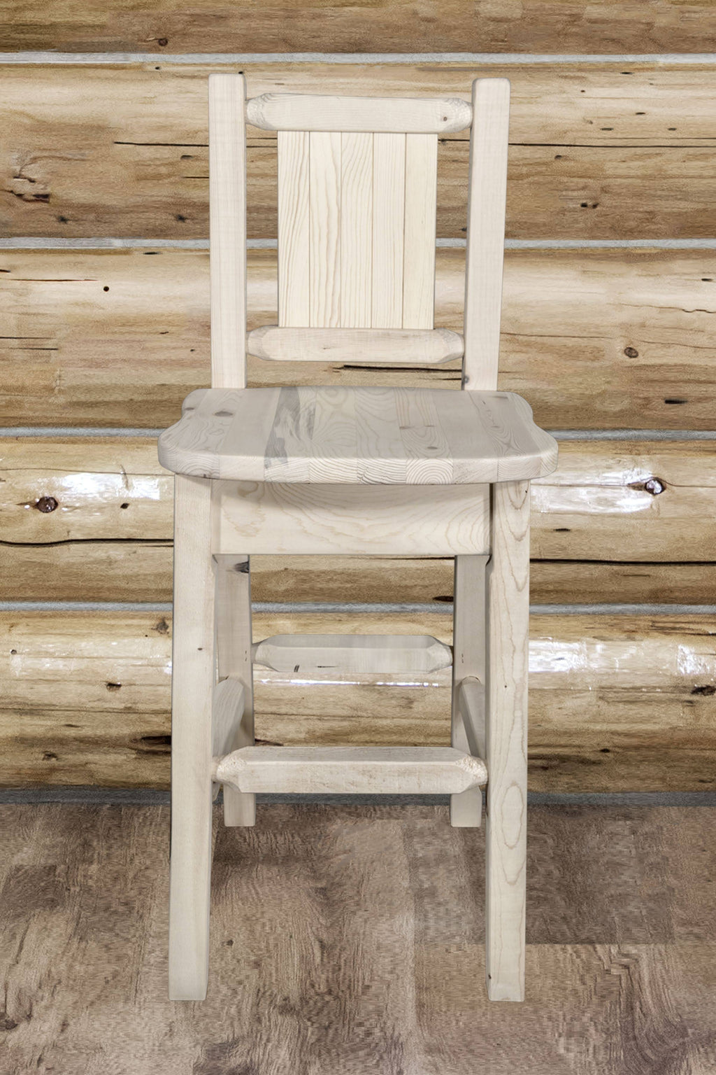 Counter Height Back Barstool with Laser Engraved Wolf Design M2238