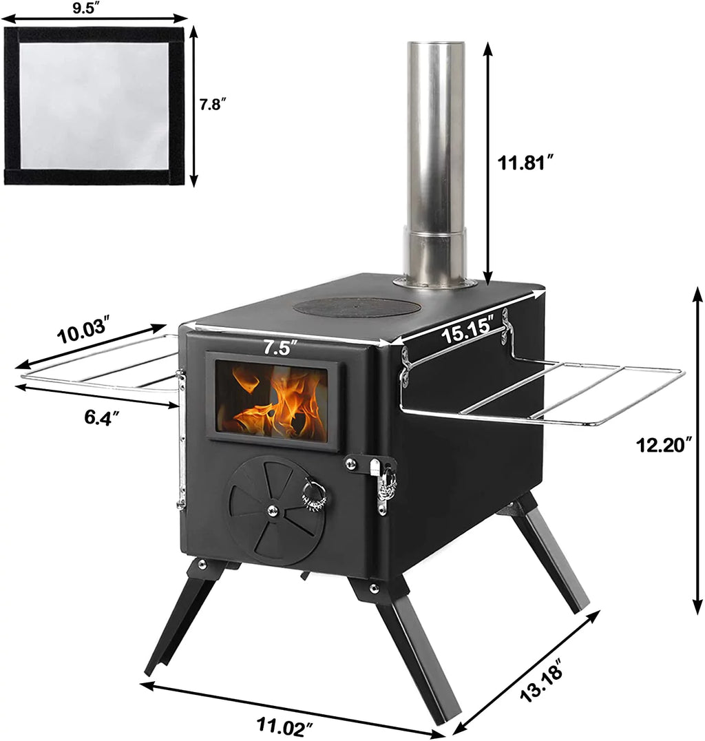 Black Portable Steel Camping Stove with Pipe Y276976
