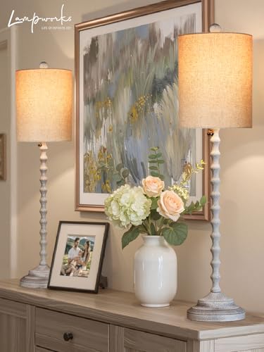 Set of 2 30" H Table Lamps with Metal Bases & Linen Shades X28382