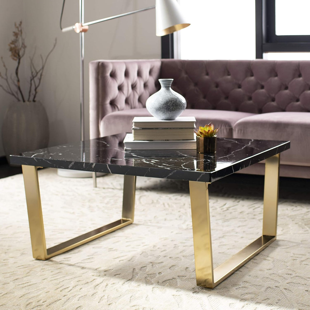 Black Faux Marble and Brass Coffee Table I547