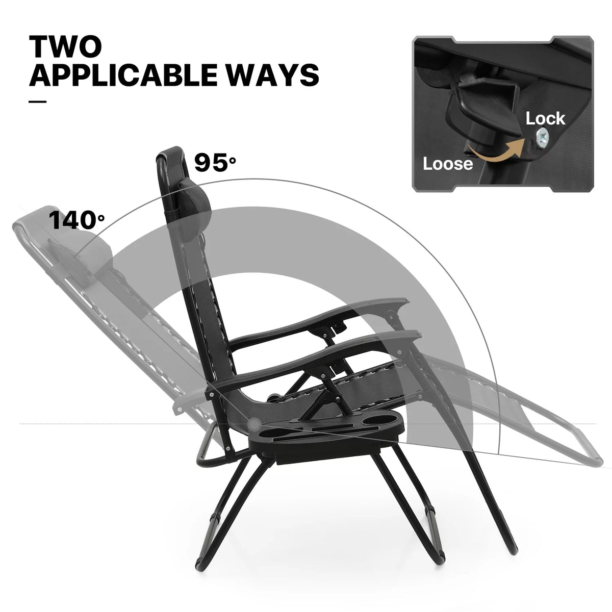 Set of 2 Black Folding Zero Gravity Chair with Pillow and Cup Holder Z423