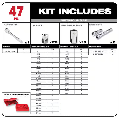 1/2 in. Drive SAE/Metric Ratchet and Socket Mechanics Tool Set (48-Piece) K72270