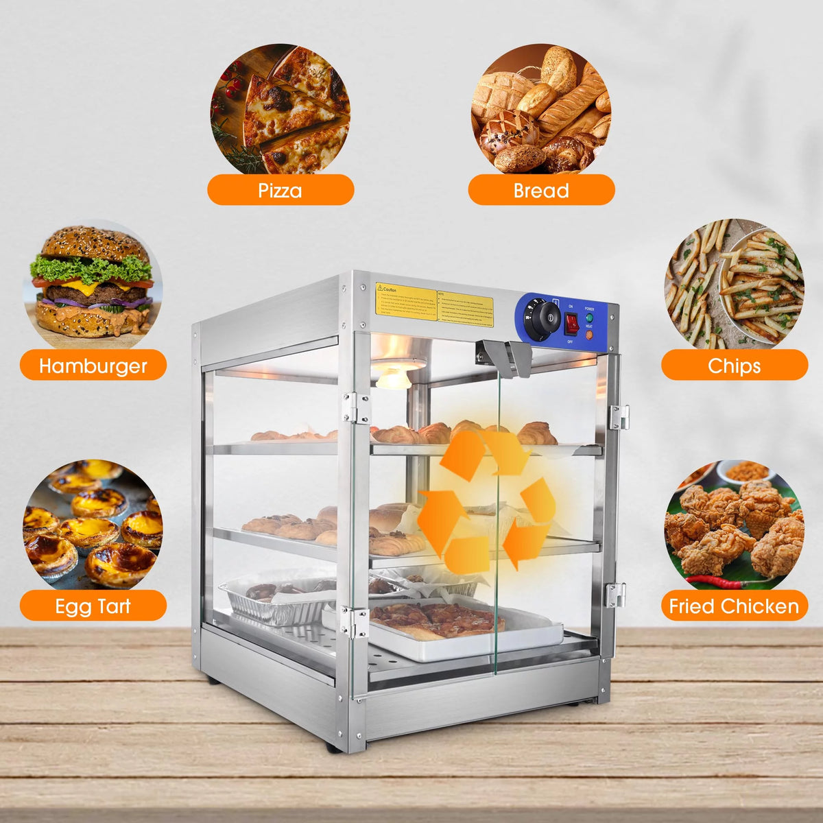 Commercial 3-Tier Food Warmer Display Case 750W Q793