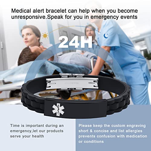Custom Silicone Rubber Strap Stainless Steel Medical Alert Bracelet K588169