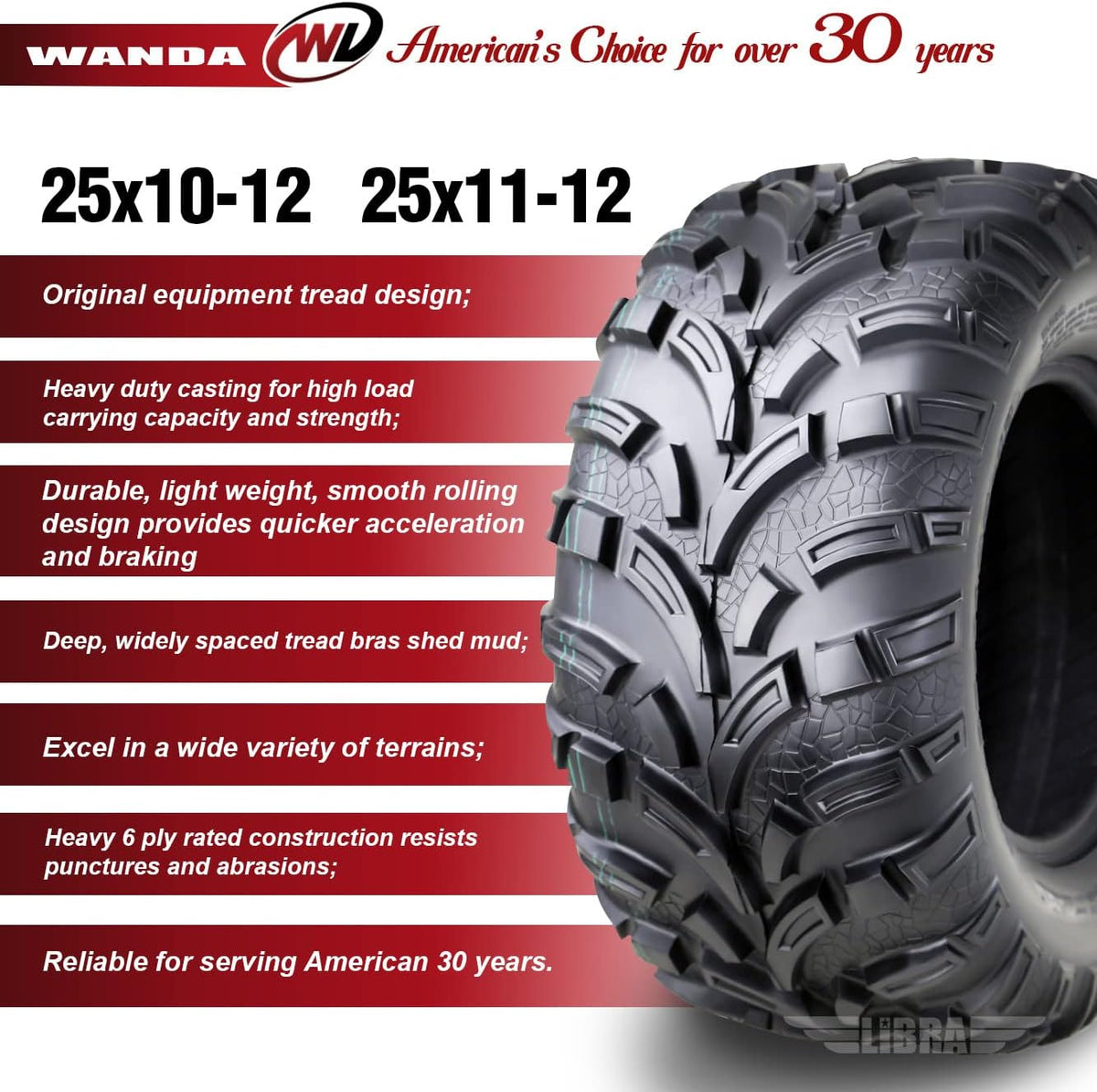 Set of 4 ATV UTV Tires 25x10-12 6PR E9815