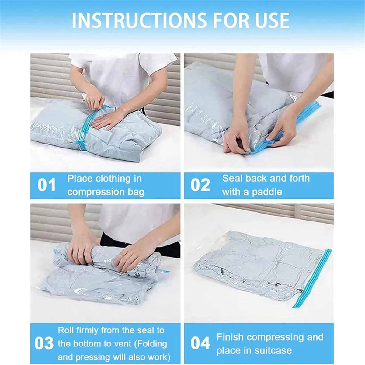 12 Pack Reusable Roll Up Compression Bags 35X50cm Medium Vacuum Storage Bags M9267