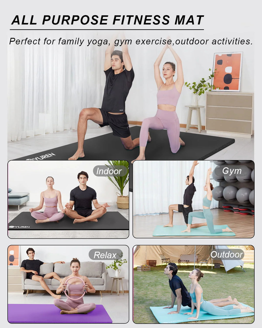 Extra Large 1/2 Thick Black Yoga Mat R27718