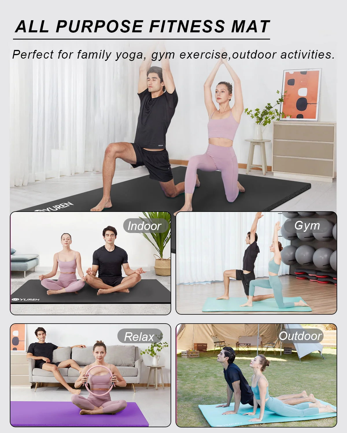 Extra Large 1/2 Thick Black Yoga Mat R27718