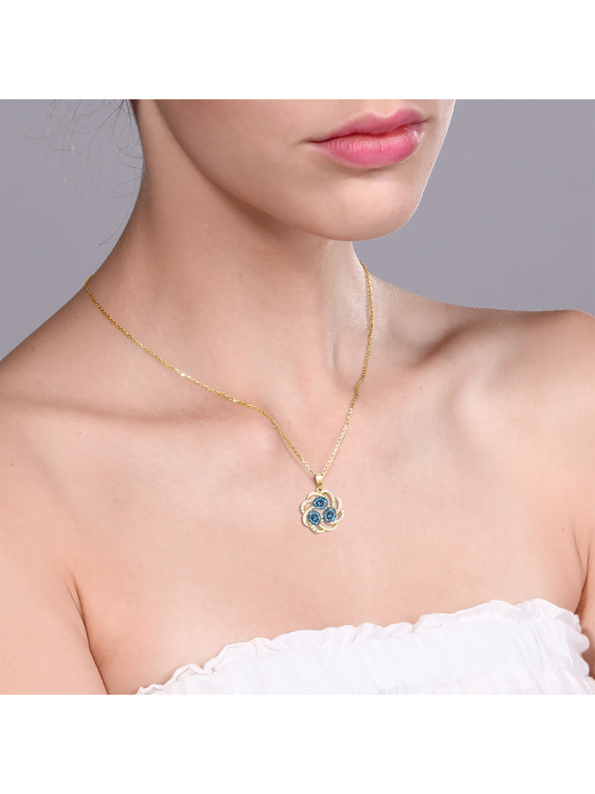 18K Yellow Gold Plated Oval Persian Blue Moissanite Pendant Necklace L107946