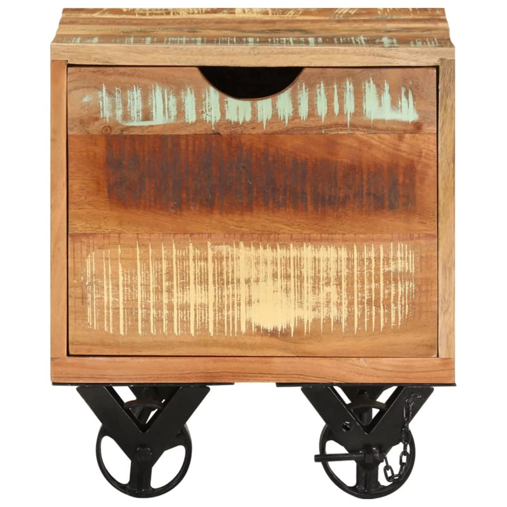 Side Table with Storage Drawer and Wheels Reclaimed Wood A298972