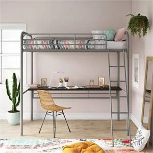 Twin Size Metal Loft Bed with Desk J16747