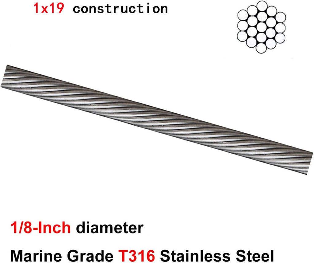 T316 Stainless Steel Wire Rope 1/8 1x19 Cable Railing B9406