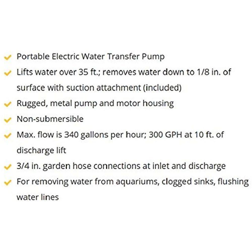 Black Portable Transfer Water Pump with Suction Hose and Attachment X917