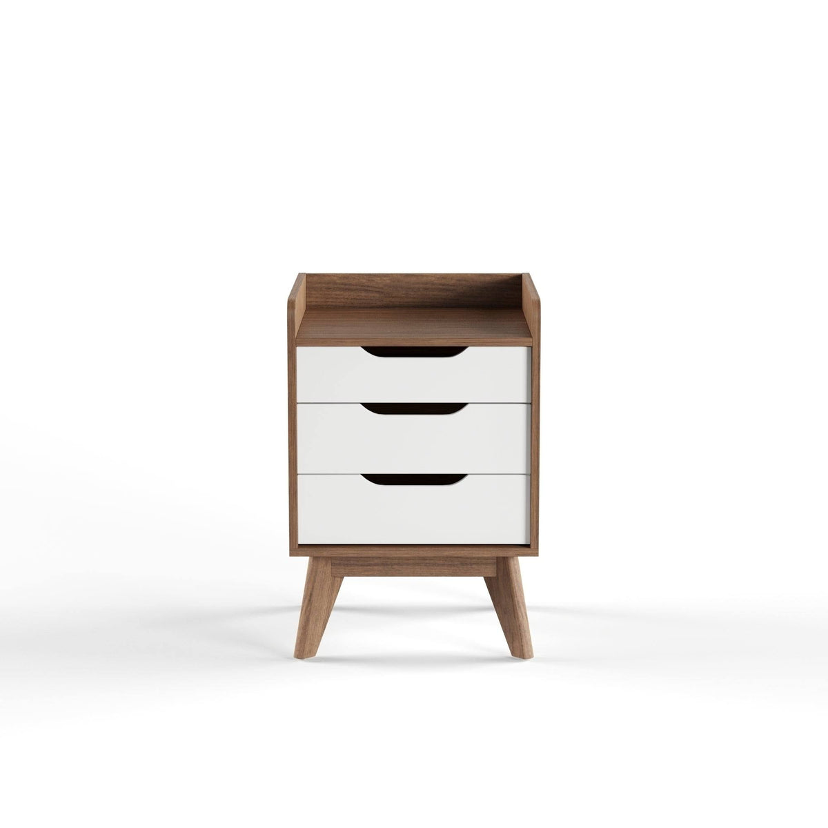 White and Walnut 3-Drawer Nightstand Q632