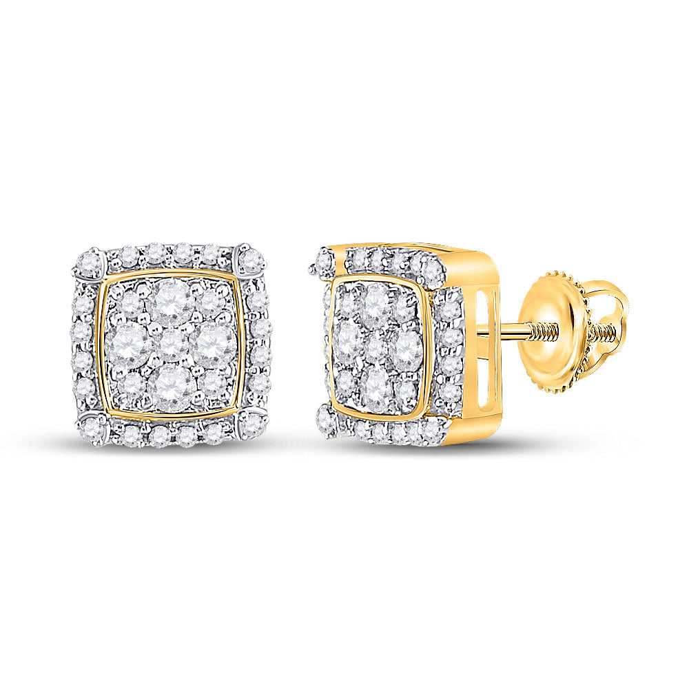 10kt Yellow Gold Diamond Square Cluster Earrings 1/2 Cttw D897
