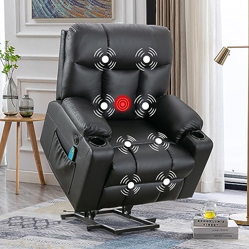Brown Faux Leather Oversized Power Lift Recliner Chair with Heated and Massage N1816