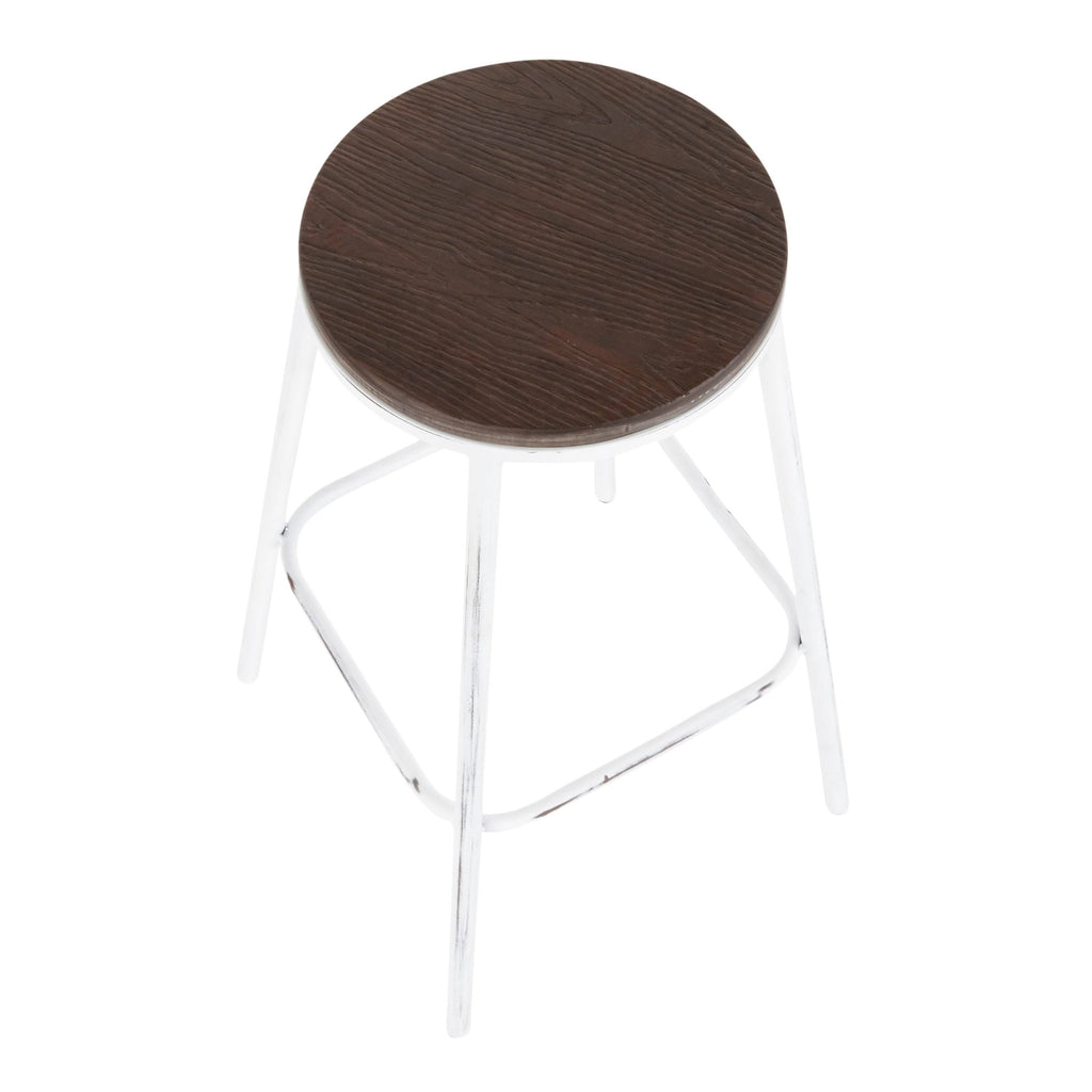 Industrial Round Bar Stool (Set of 2) Vintage White/Espresso Y1628