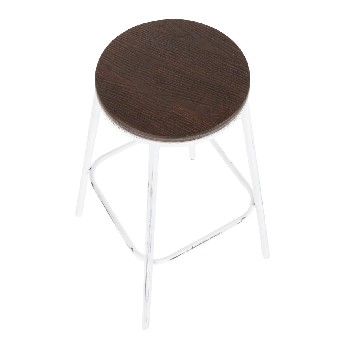 Industrial Round Bar Stool (Set of 2) Vintage White/Espresso Y1628