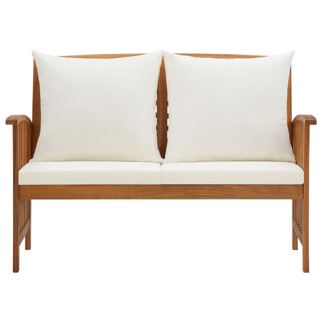 Cream White Cushion Acacia Wood Garden Bench A29478