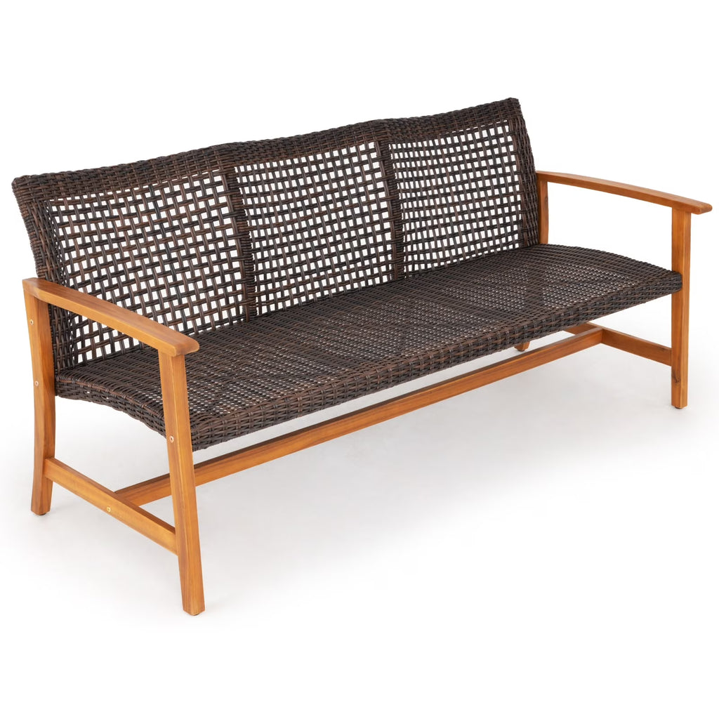 Teak Finish Acacia Patio Wicker Sofa Couch T927