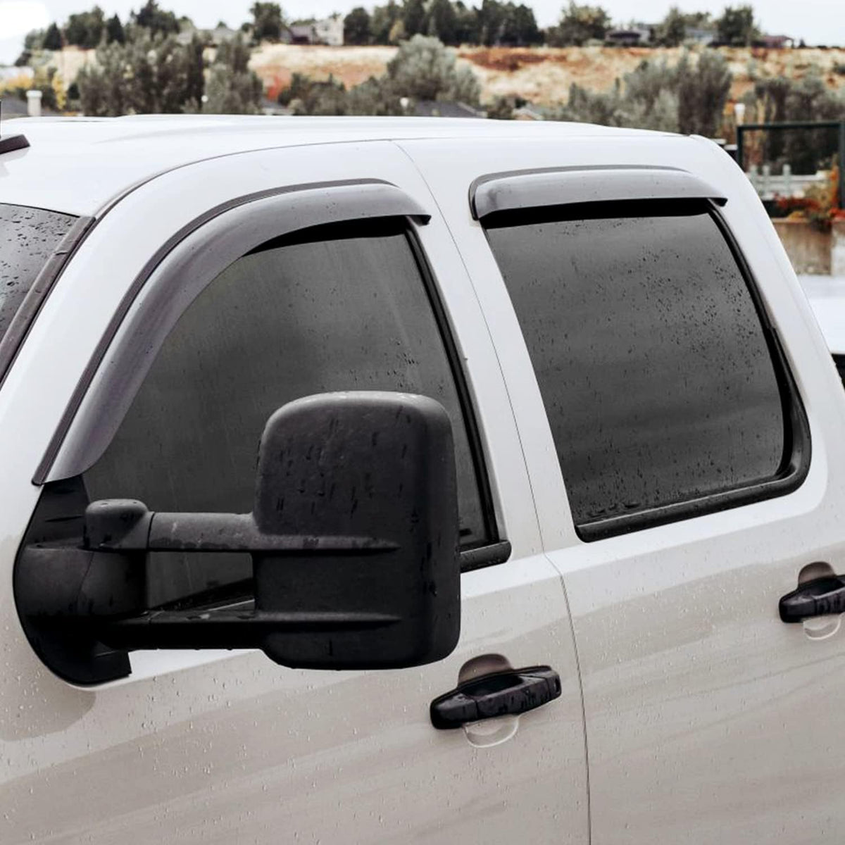 Rain Guards for GMC Sierra 2500HD/3500HD 2007-2014 Crew Cab, Tape-on Window Deflectors, 4pcs K950998