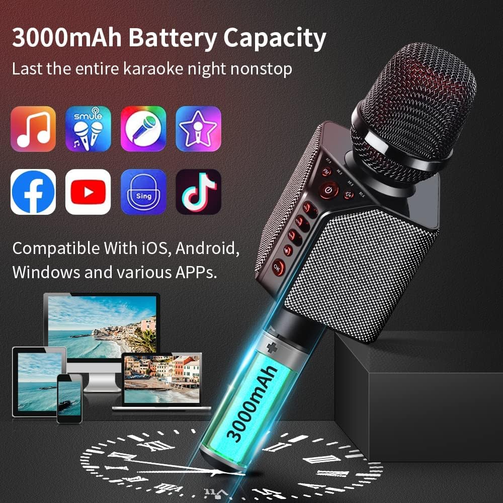 Wireless Bluetooth Karaoke Microphone, 3-in-1 Portable Handheld Mic Speaker, 8h Sing F868014