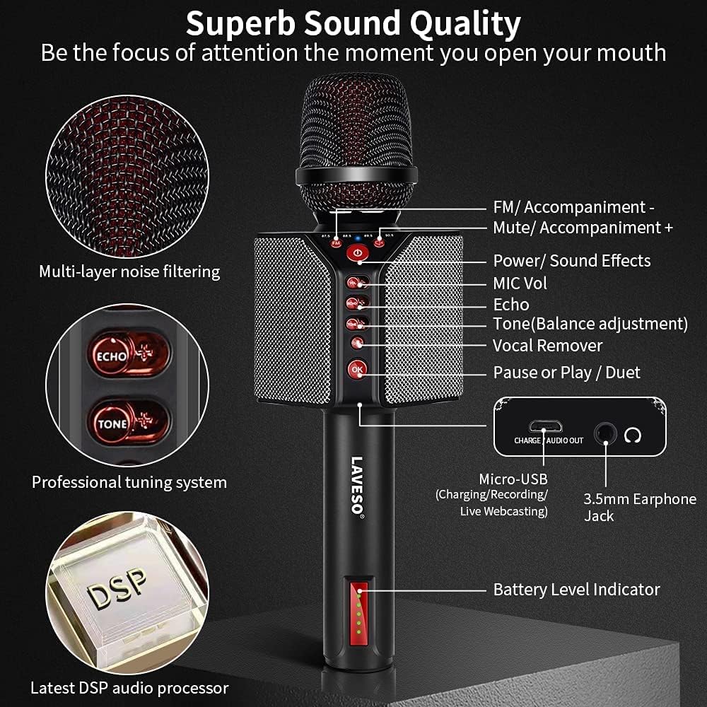 Wireless Bluetooth Karaoke Microphone, 3-in-1 Portable Handheld Mic Speaker, 8h Sing F868014