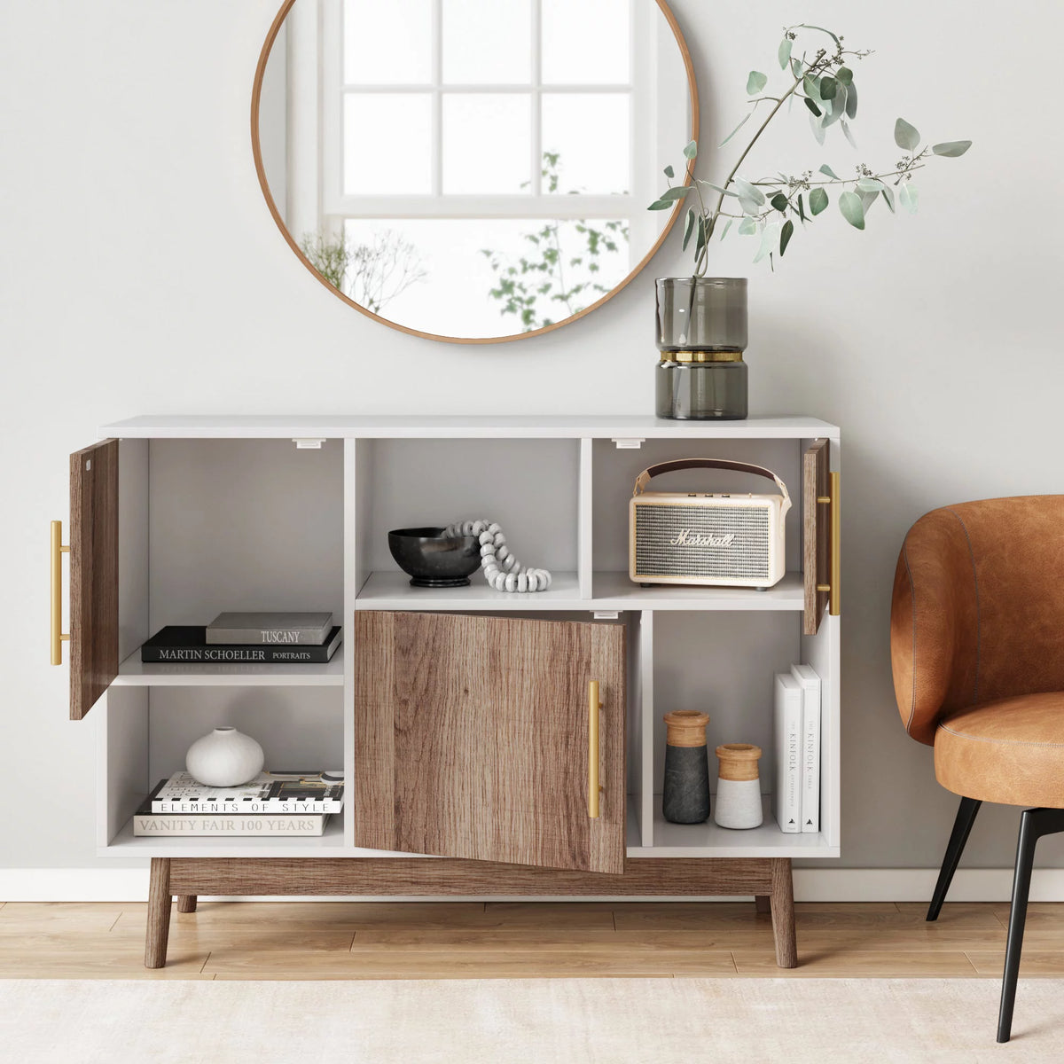 White Cube Storage with Display Shelves and Cabinet Doors N1505