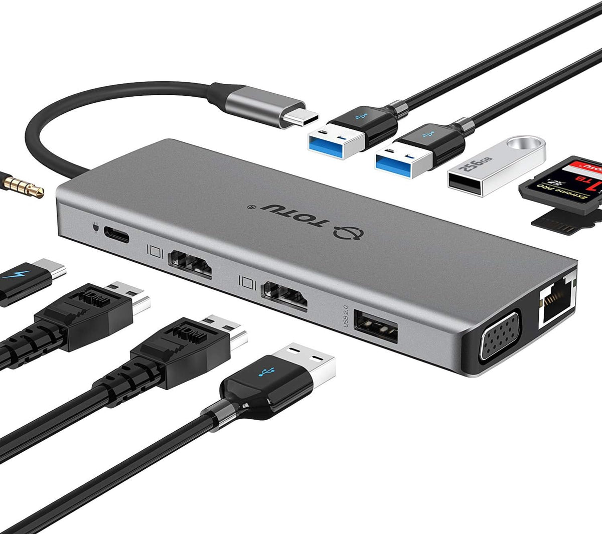 13-in-1 USB C Hub with Ethernet, 4K HDMI, VGA, USB 3.0, 100W PD, SD/TF Card Reader E81389