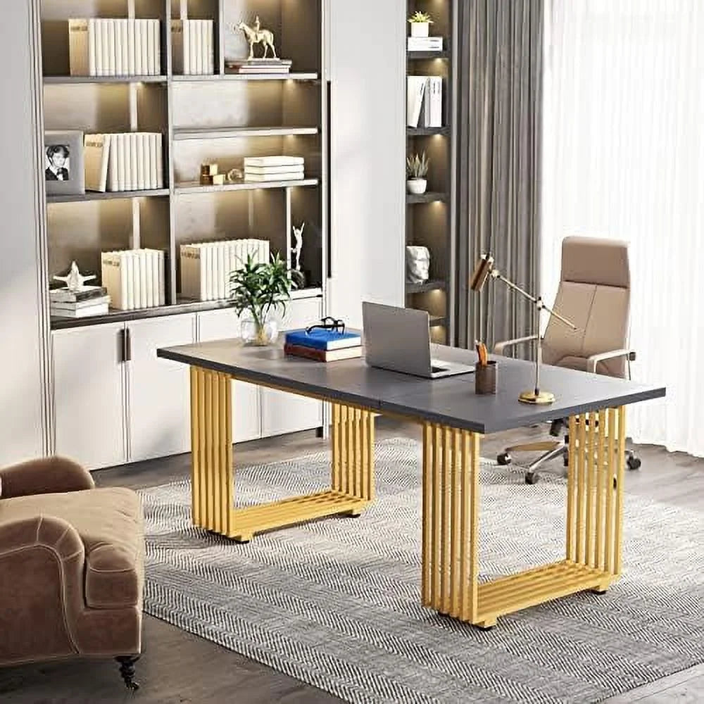 70.9" Wood Computer Desk with Black Metal Legs V94397
