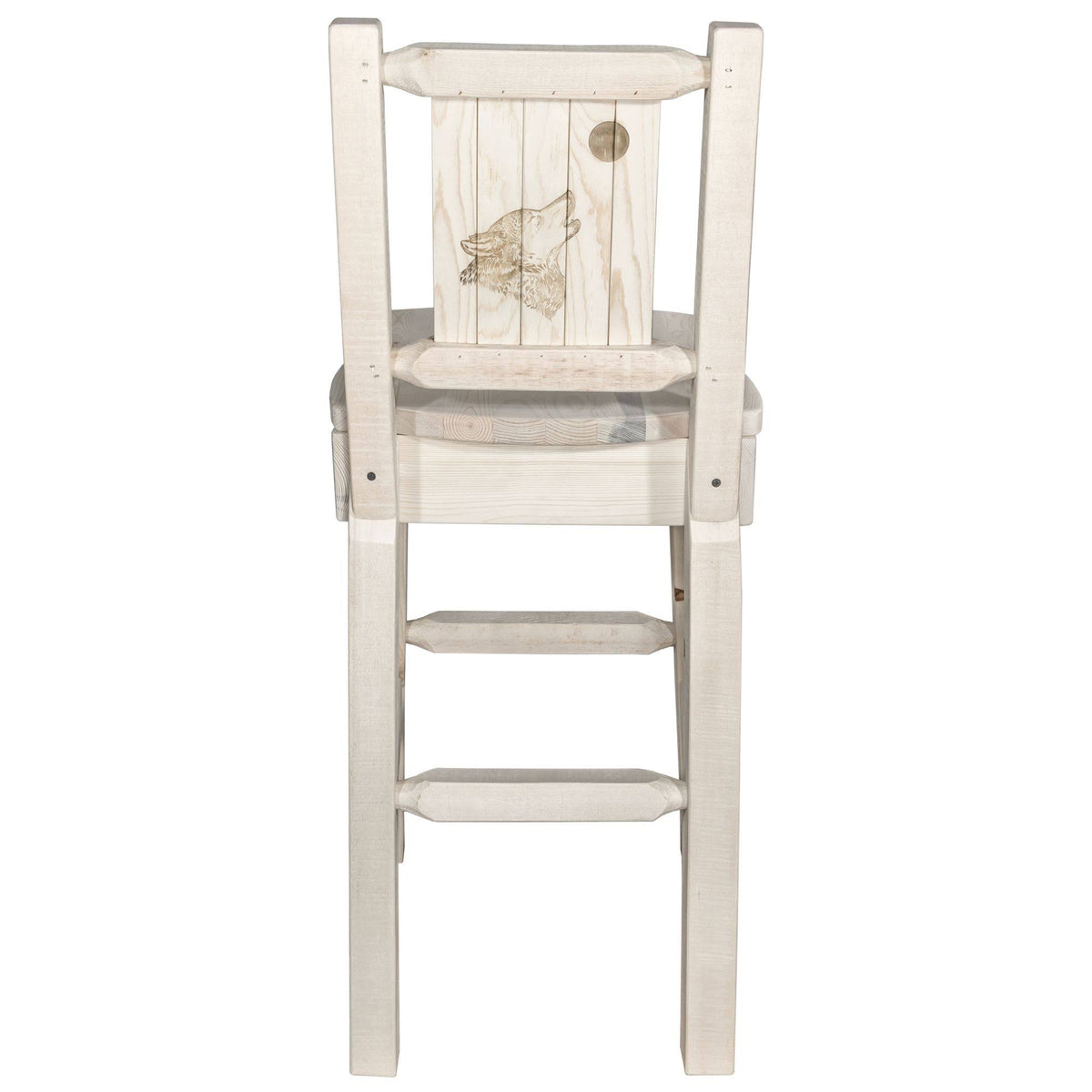 Counter Height Back Barstool with Laser Engraved Wolf Design M2238
