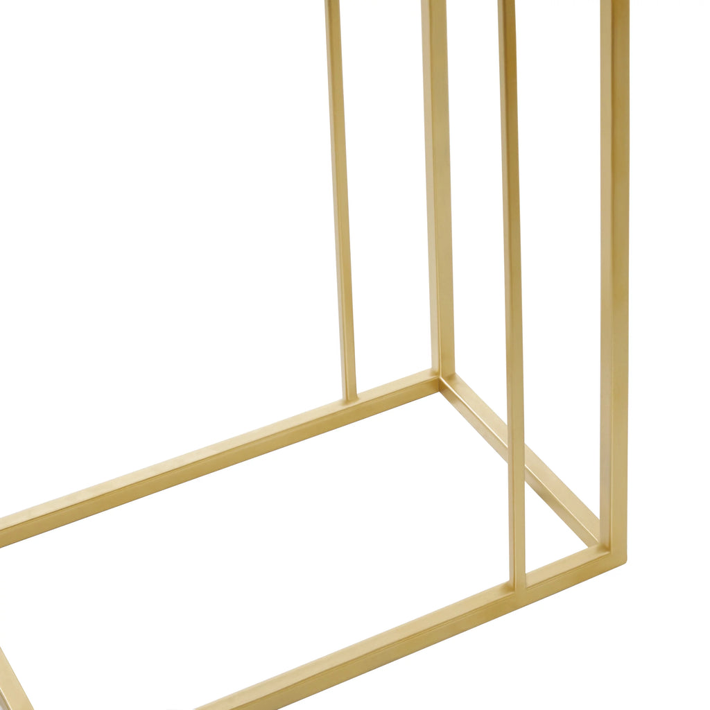 18" x 25" Gold Metal Accent Table with Clear Glass Top V945