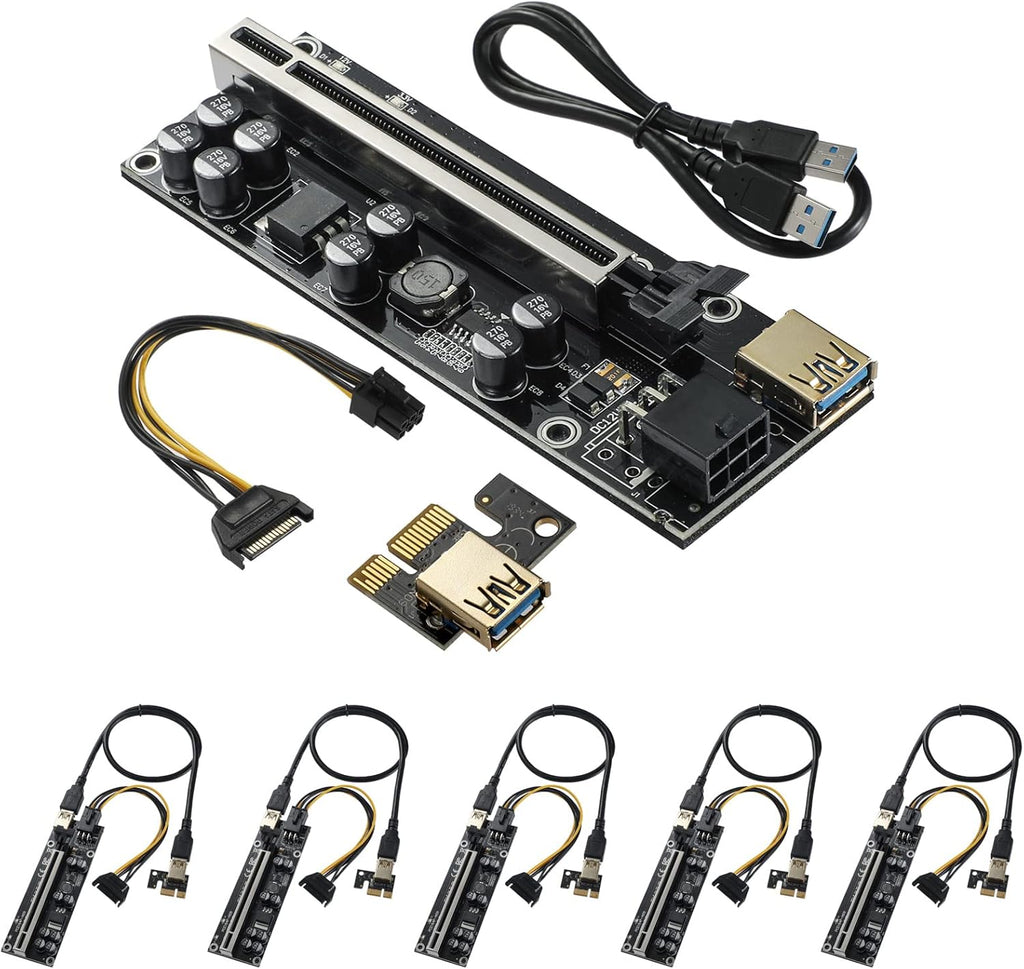 PCIE Riser 10 Solid Capacitors with RGB LED Light & 60cm USB 3.0 Extension Cable, Pack of 2 O986