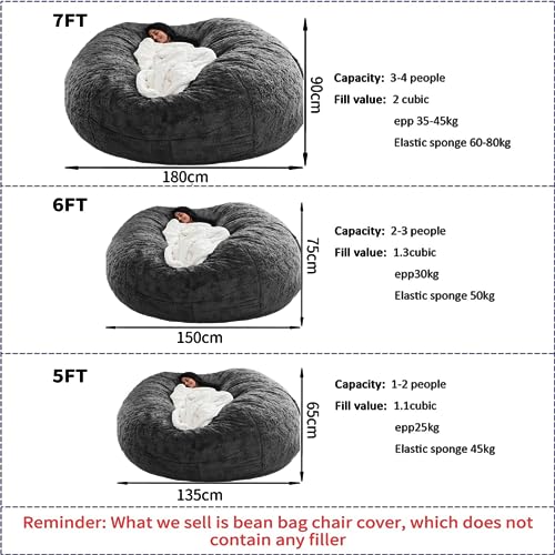 Black 6FT Embroidered Bean Bag Chair Cover P1581